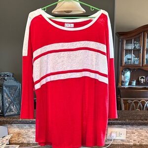 Maurices Red and White Long Sleeve Light Weight Sweater